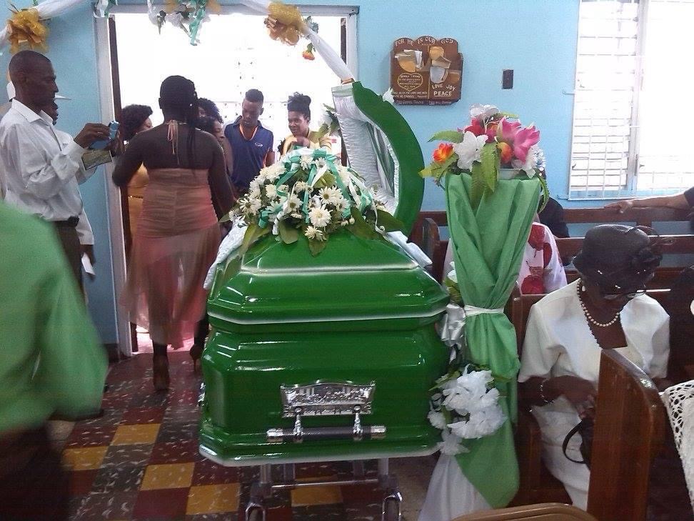 Green Casket with White Interior