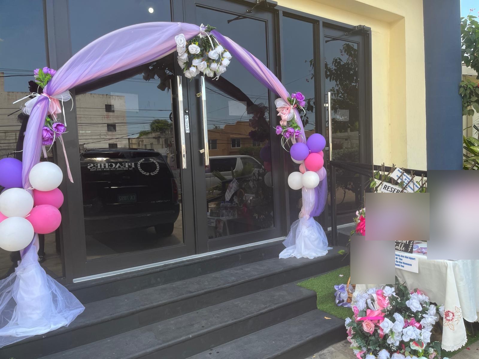 A lavender entrance arch