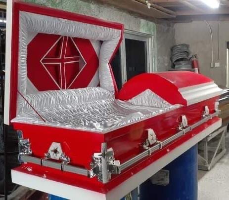Red Casket with Silver Interior