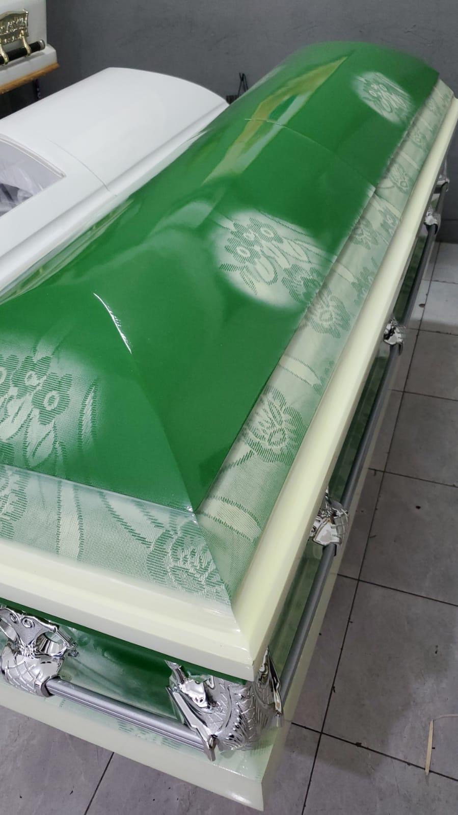 Green and White Display Casket