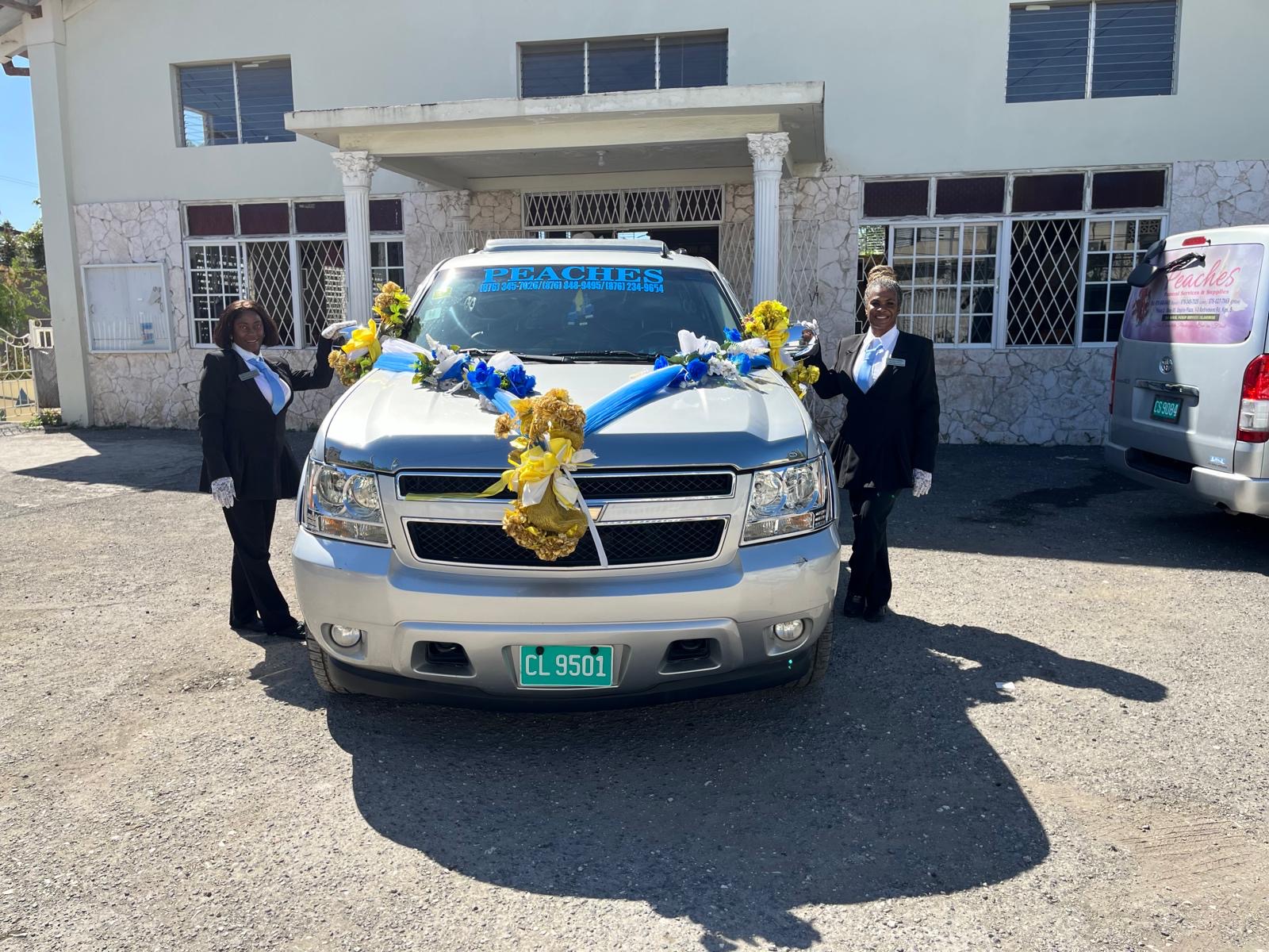 White SUV with Blue & Yellow Florals