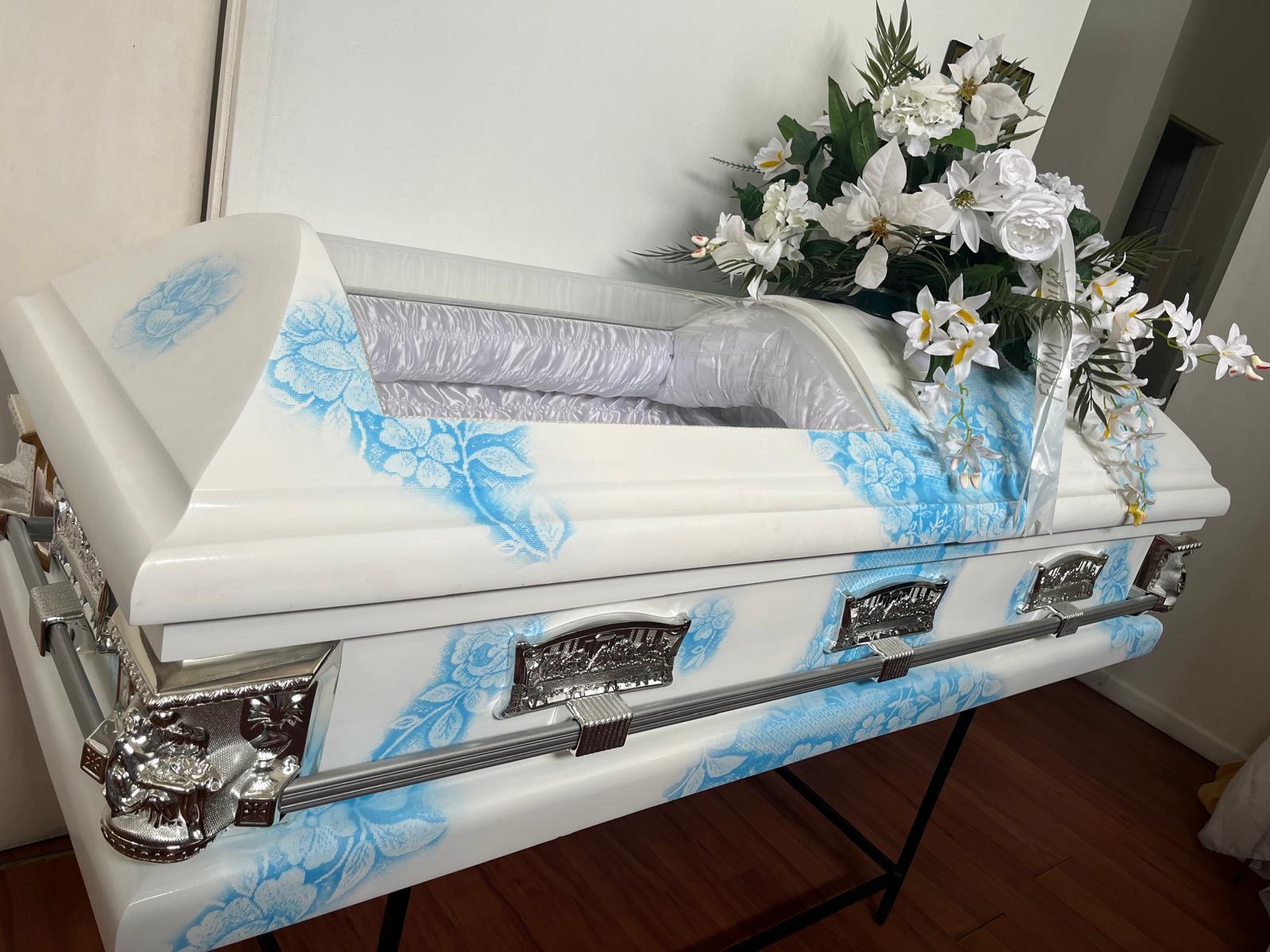 White Casket with Blue Detail