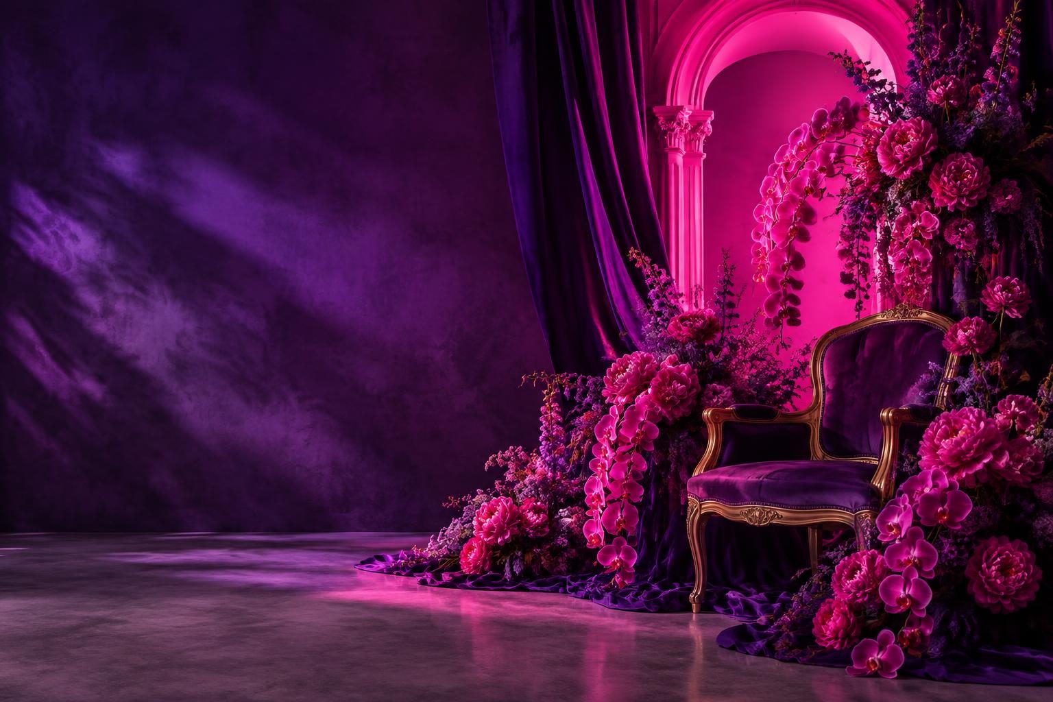 Art-directed pink florals and purple silk